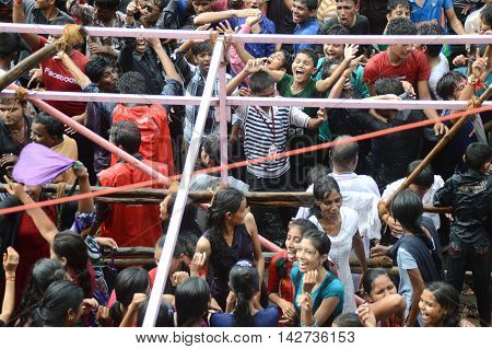 AMRAVATI, MAHARASHTRA, INDIA - AUGUST 29 : Crowd of young People enjoying 