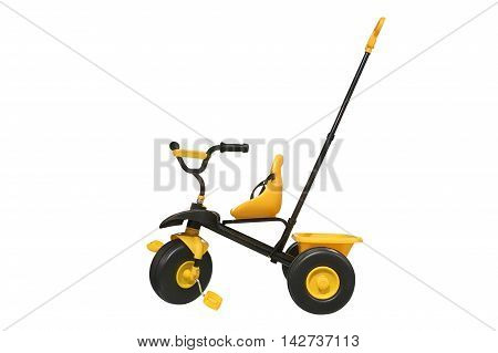 yellow children's tricycle isolated on white background