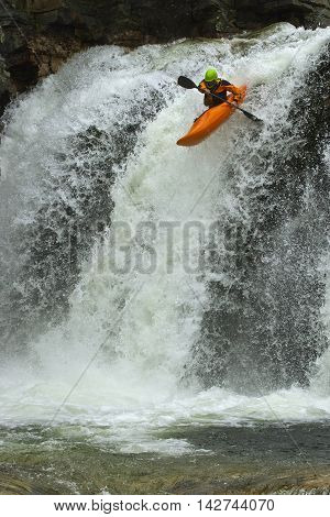 Jump from the waterfall in Norway, Ula river.