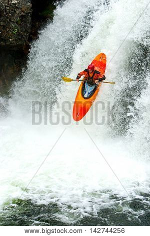 Kayak trip on the waterfalls in Norway. July 2010