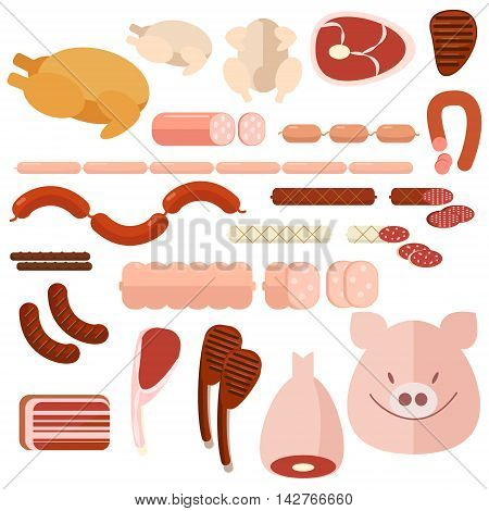 set of different kinds of meat and semi-finished products