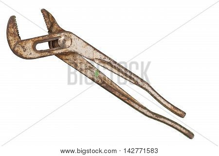 vintage rusty slip joint adjustable pliers over white