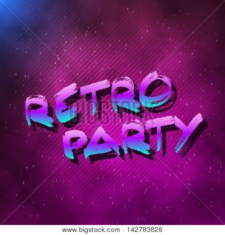 Illustration of 1980 Retro Party Neon Poster Retro Disco 80s Background made in Tron style with Triangles, Flares, Partickles