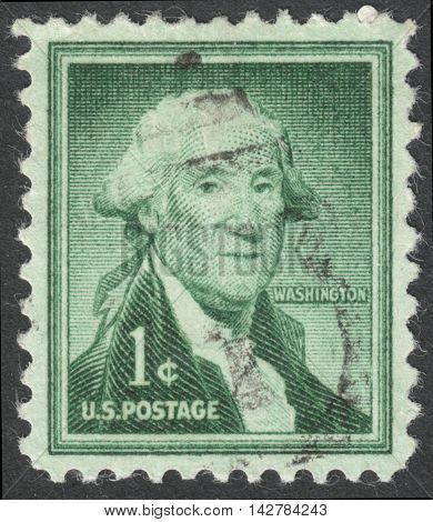 MOSCOW RUSSIA - CIRCA JULY 2016: a post stamp printed in the USA shows a portrait of George Washington the series 