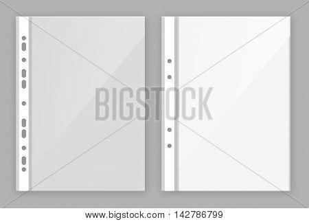 File. plastic stationery bag to store and protect paper documents with perforations on one side for connection.