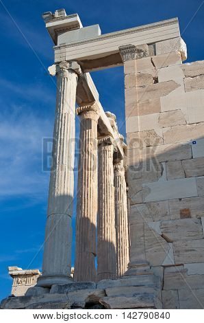 The Erechtheion On Acropolis Of Athens In Greece.