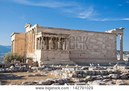 The Erechtheion on Acropolis of Athens in Greece.