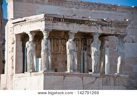 The Porch of the Caryatids on the Acropolis of Athens.