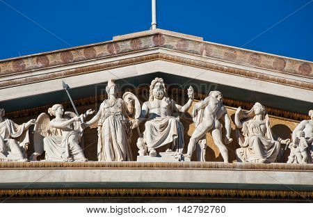 Fronton of the Academy of Athens. In the citi centr.