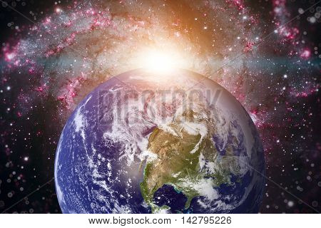 Solar System - Planet Earth. Earth is the largest and densest of the inner planets. It has one natural satellite, the Moon. Elements of this image furnished by NASA.