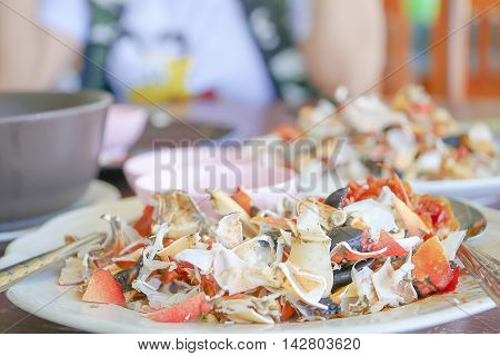 Pile of cracked Boiledseafood lunch background,food concept