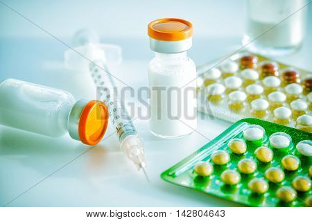 Birth control pill Injection Medication and Injection devices made vintage style