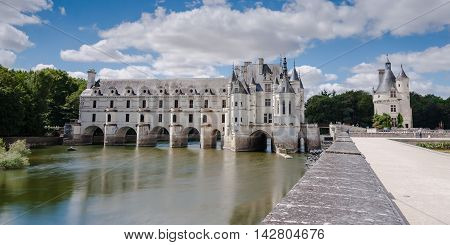 Chenonceaux royal medieval french castle and garden. Chenonceaux Loire Valley France Europe. Unesco heritage site. Built (1513-1521) as a pleasure palace during the Renaissance by several aristocratic women.