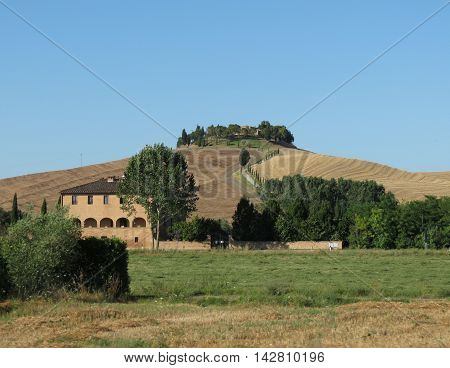 Typical landscape with hills in the Chiantishire region in Tuscany Italy