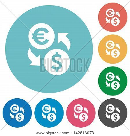 Flat Euro Dollar exchange icon set on round color background.