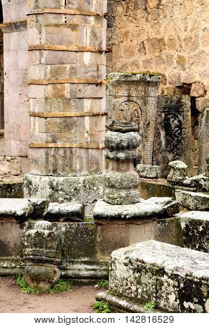 Sacred place at ancient monastery Tatev in the mountains of Armenia. Was founded in year 906. 