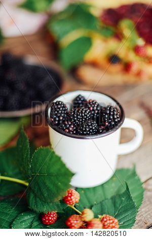 Freshly Baked Berry Pie. Blackberries Pie With A Slice Missing.