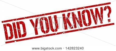 did you know stamp. red grunge square isolated sign