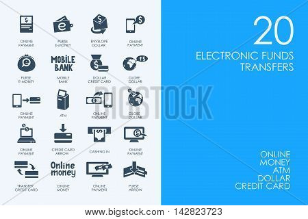BLUE HAMSTER Library electronic funds transfers vector set of modern simple icons