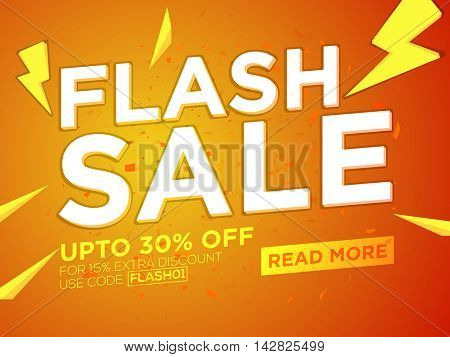 Flash Sale with 30% Off, Extra Discount Offer, Creative Typographical Background, Poster, Banner or Flyer layout, Vector illustration.