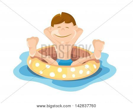 Flat picture of boy wich play and swim in the pool. Vector illustrations isolate on white background