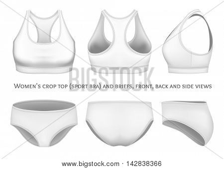 Women sport bra and briefs. Fully editable handmade mesh. Vector illustration.