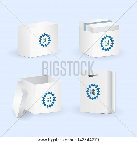 Box and package set. Vector illustration. White color.