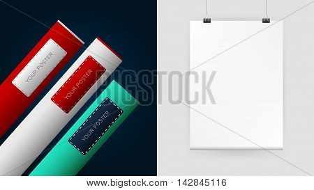 Vector set of blank paper sheet on a rope.
