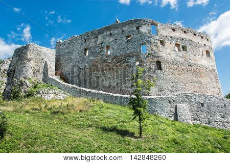 Ruin castle of Topolcany Slovak republic central Europe. Ancient architecture. Beautiful place. Travel destination.