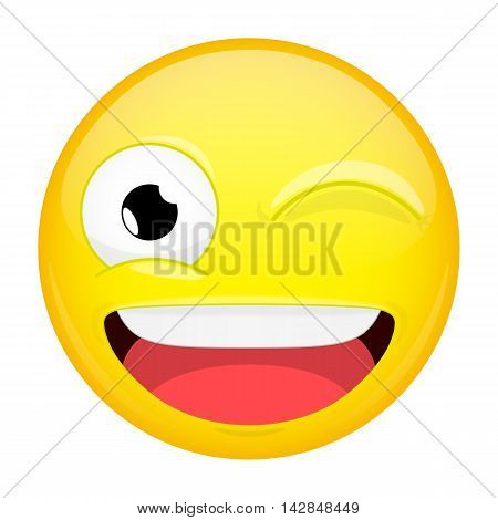 Wink emoji. Smile emotion. Twinkle grin emoticon. Illustration smile icon.