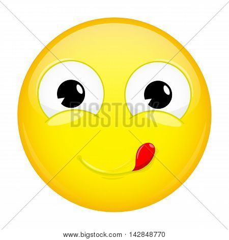 Lick lips emoji. Good emotion. Yummy emoticon.Illustration smile icon.