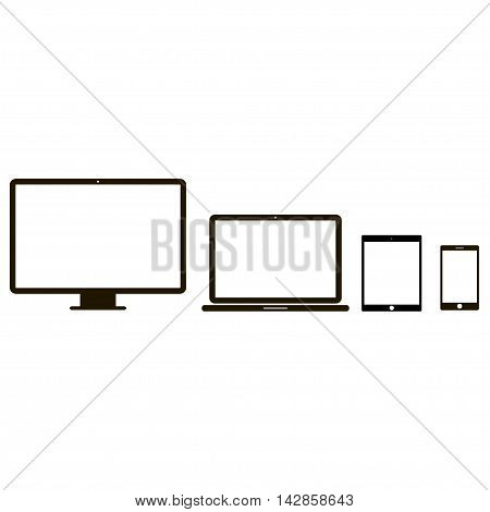 Device Icons: smartphone, tablet, laptop and desktop computer. Flat design