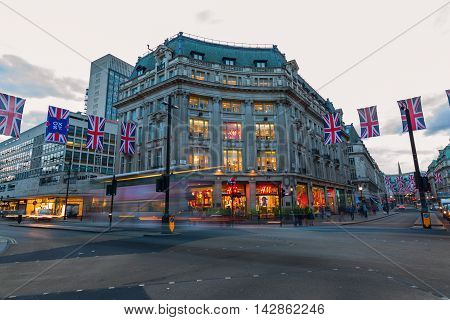 Traffic At Oxford Circus In London, Uk, At Dusk