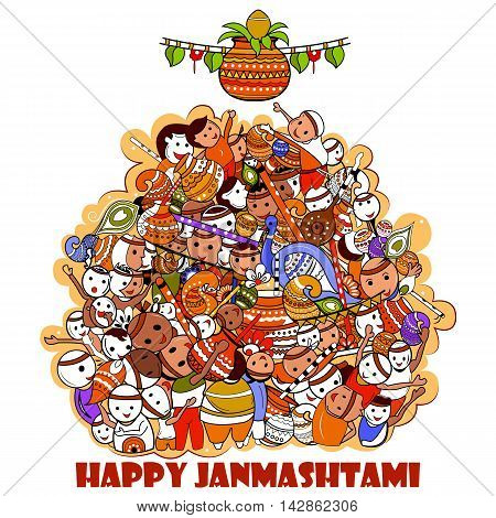 easy to edit vector illustration of Happy Krishna Janmashtami doodle background