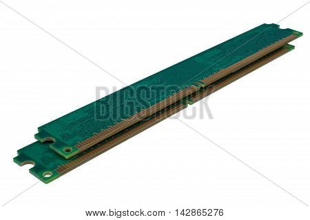 Computer memory modules DDR2 isolated on white background closeup with clipping path