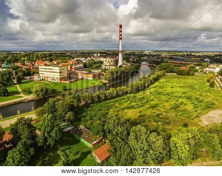 Klaipeda, Lithuania: aerial view of industrial part of the city in the summer