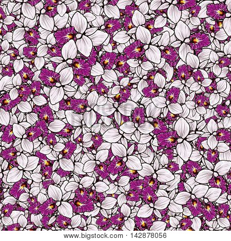 Ornamental pattern filled with bamboo orchid flowers.