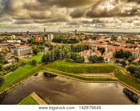 Klaipeda, Lithuania: representative aerial view of Old Town in the summer