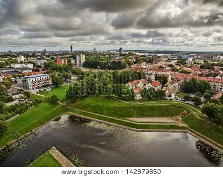 Klaipeda, Lithuania: representative aerial view of Old Town in the summer