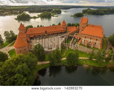 Trakai, Lithuania: Island Castle in the sunset. Historical residence in capital city of Grand Duchy of Lithuania, located in Galve lake