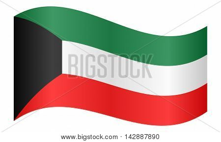 Flag of Kuwait waving on white background. Kuwait national flag.
