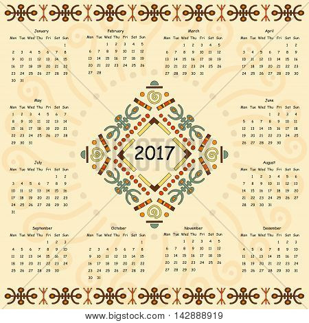 Calendar two thousand seventeenth year. Egyptian patterns.