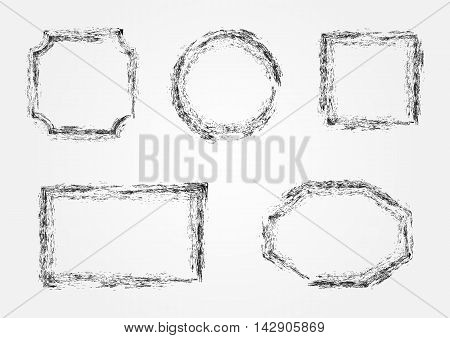 Set of isolated empty frames. Grunge scribble. Five elements.