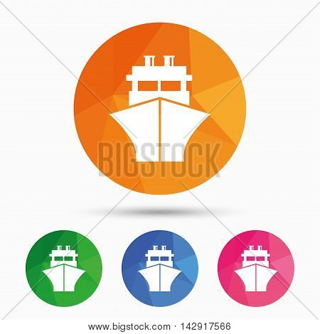 Ship or boat sign icon. Shipping delivery symbol. Triangular low poly button with flat icon. Vector