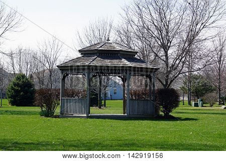 A gazebo in the Wesmere Country Club of Joliet, Illinois, during March.