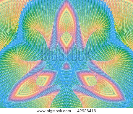 Kaleidoscopic pale rainbow pattern. The image is computer graphics created using various programs. It can be used in the design of your site design textile printing industry in a variety of design projects.