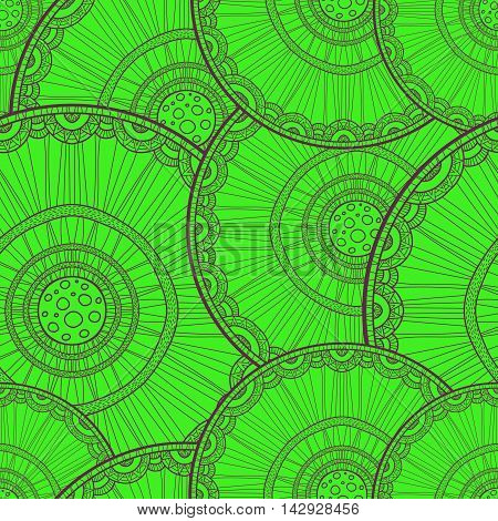 Seamless tribal abstract pattern about nature for printing on fabric or paper. Doodleart mandala design. Hand drawn forest background.