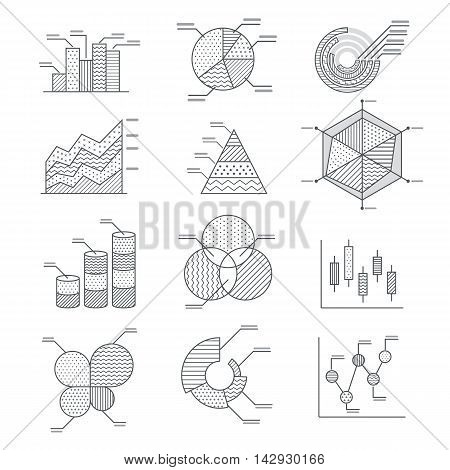 Business graphs diagrams icons set. vector illustration.