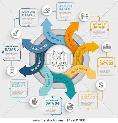 8 Step arrow circle infographics template. Vector illustration. Can be used for workflow layout diagram number options web design and timeline.