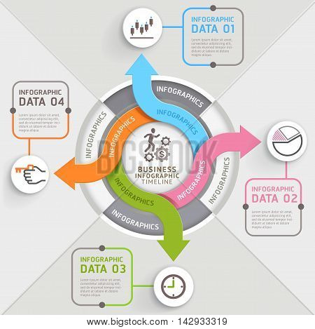 4 Step arrow circle infographics template. Vector illustration. Can be used for workflow layout diagram number options web design and timeline.